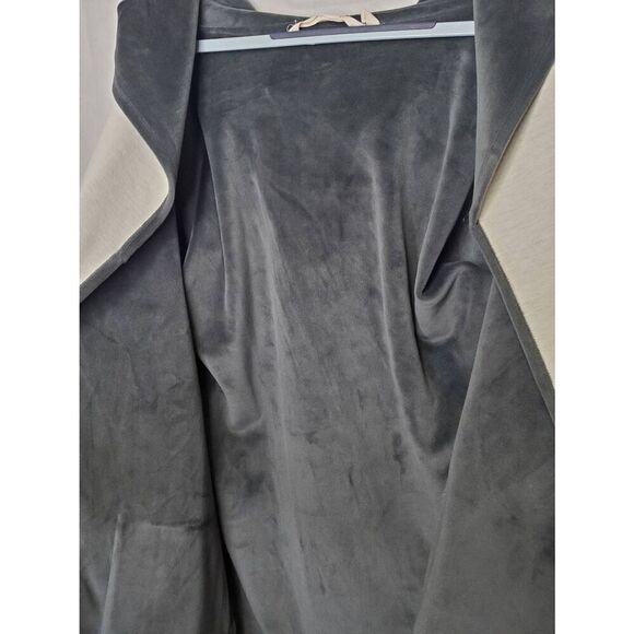 Soft Surroundings Hooded Velour Lagenlook Cream and Grey Cardigan Blanket Jacket - Picture 5 of 8